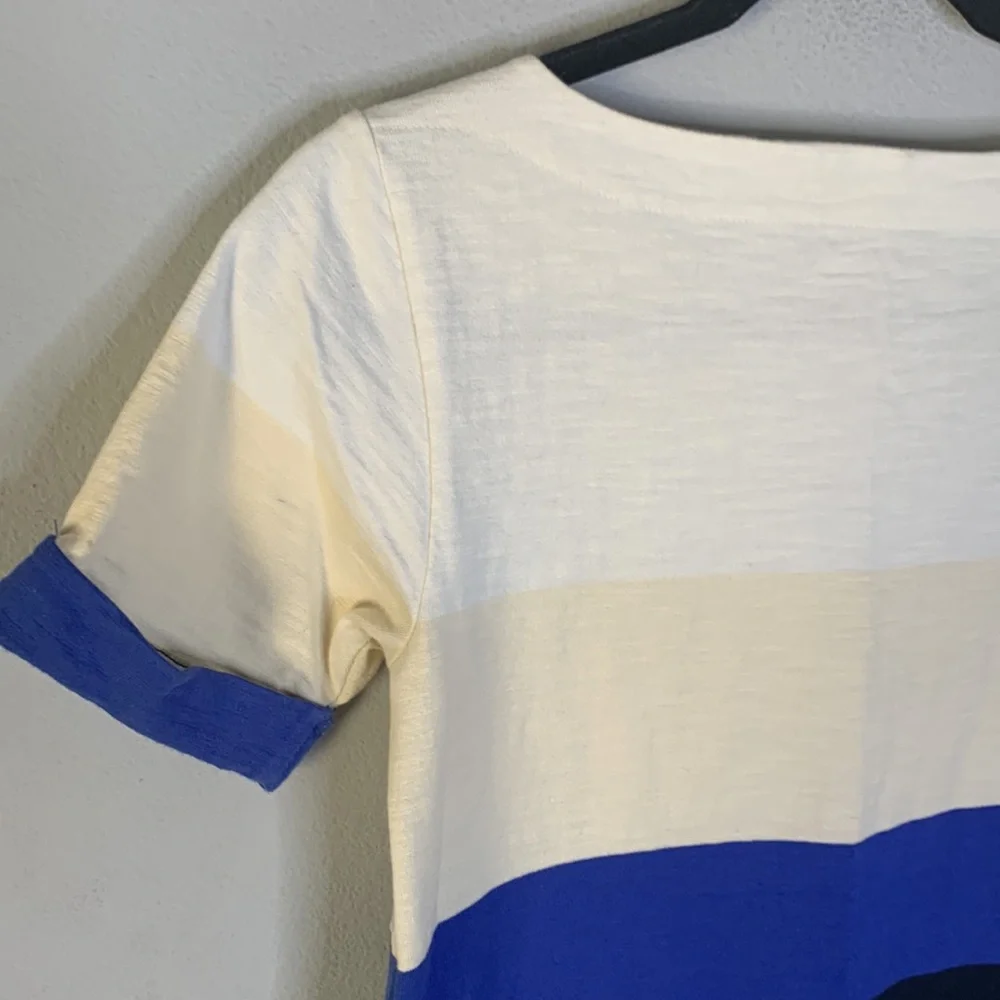 J crew white cream blue stripe T-shirt dress xxs